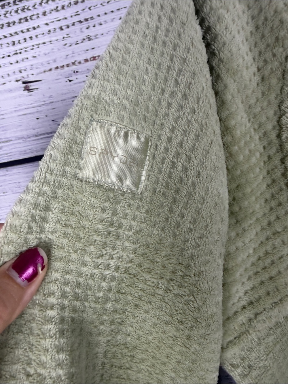 Spyder Women’s Sage Green Waffle Fleece Pullover Half Snap Pockets - Picture 6 of 9